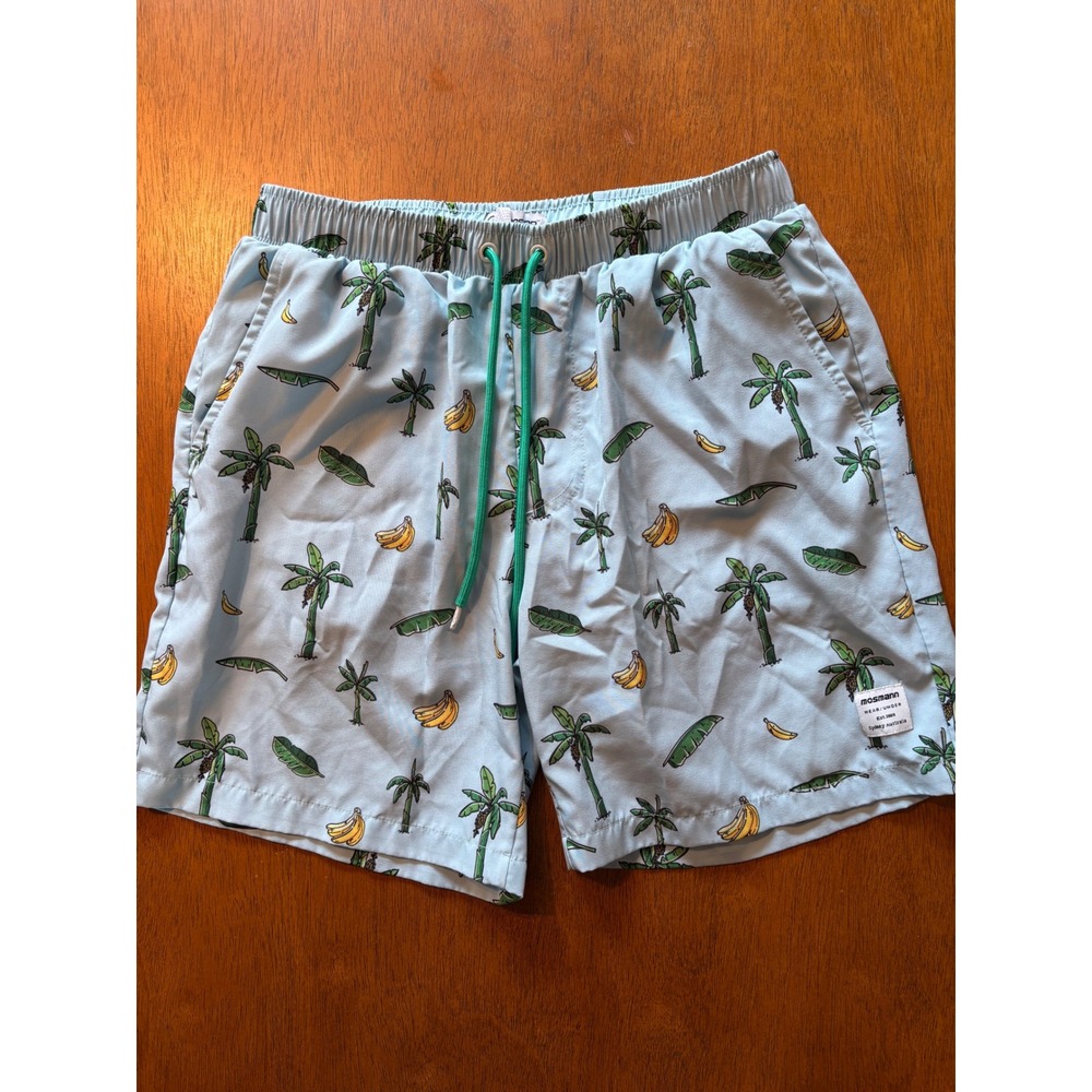 Mosmann Australia Mens Light Blue Tropical Palm Tree Banana Swim Trunks Small